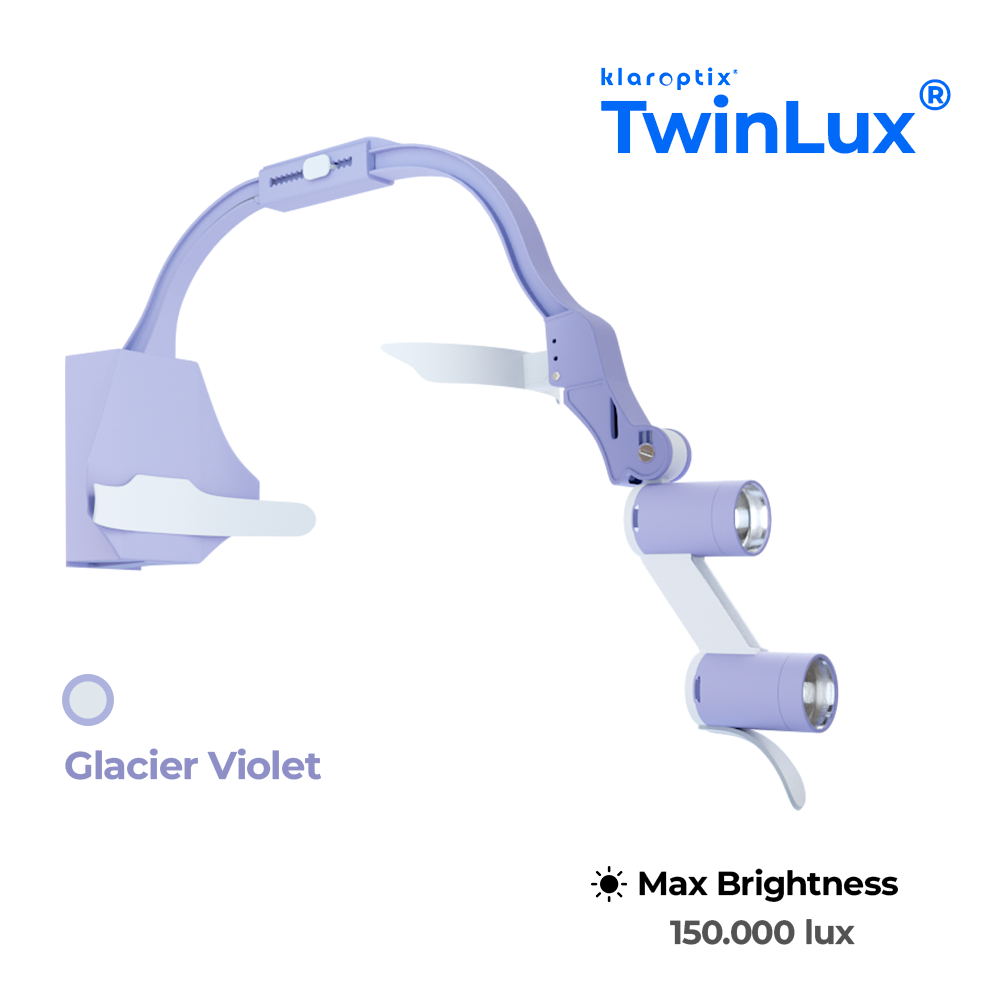 TwinLux® Klaroptix Glacier Violet contact lenses in a sleek case with lens packaging visible.