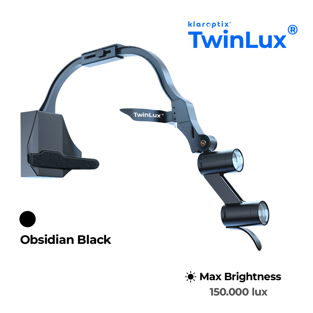 TwinLux® by Klaroptix in sleek obsidian black, showcasing a modern, minimalist design with smooth surfaces and clean lines.