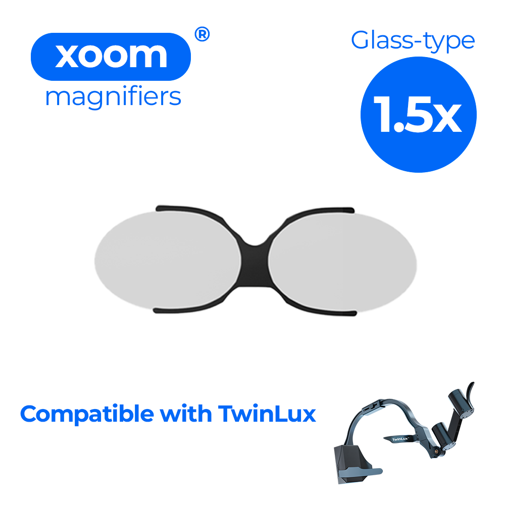 Klaroptix Xoom magnifiers for TwinLux with 1.5x glass magnification, clear viewing lenses for enhanced visual clarity