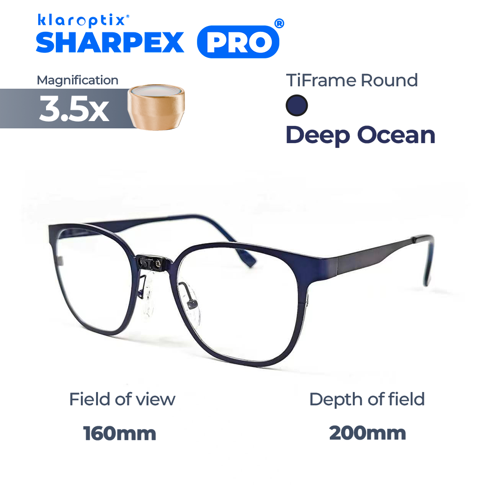 Klaroptix Sharpex Pro 3.5 round blue contact lens with vibrant blue tint and clear lens design.