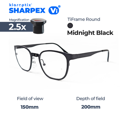 Klaroptix Sharpex Vi 2.5x black round binoculars with compact design and textured grip for easy handling.